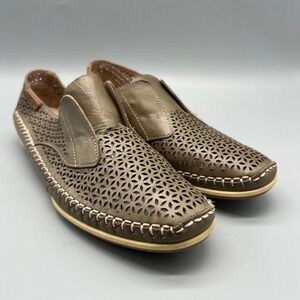 Pikolinos Womens 37 Leather Laser Cut Perforated Slip On Loafers Taupe Brown